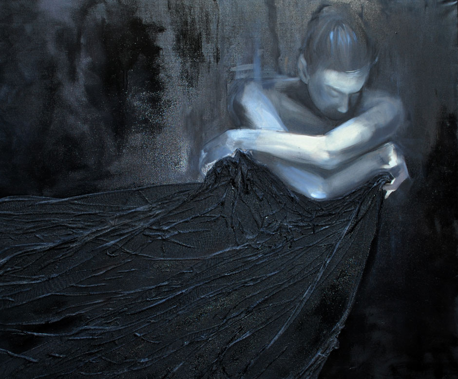 "Blackdance" 2013, oil on canvas and gauze cm. 130x100