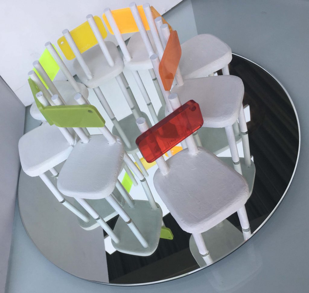 "Ceci n’est pas une chaise" wood, plaster, plexiglass and mirror